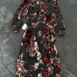 Eliza J Floral Long Sleeve Dress - Black and Red